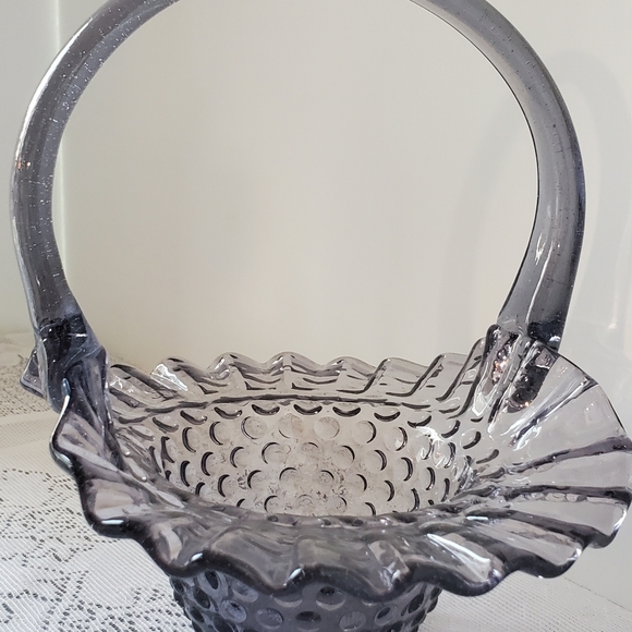 Antique Fenton Hobnail Purple Amethyst Glass Basket Ruffle 7.25" Violet - Picture 4 of 10